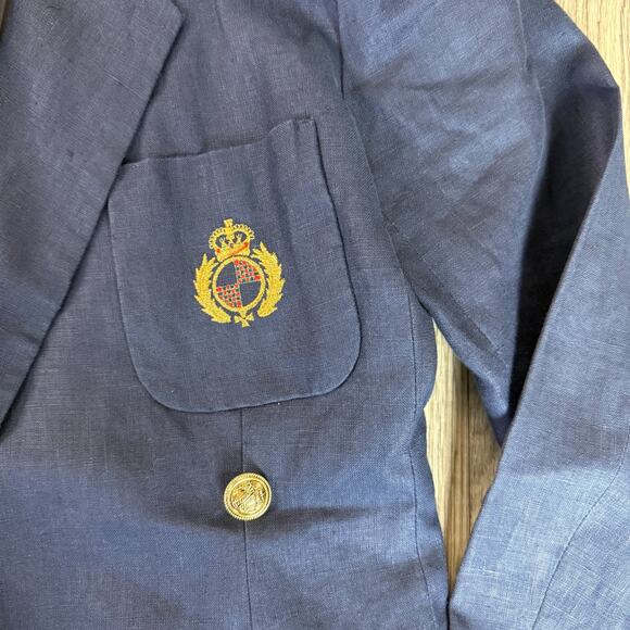 Harris Wallace Navy Blue Blazer Women’s Size 8 Double Breasted Crest Buttons - Picture 10 of 10